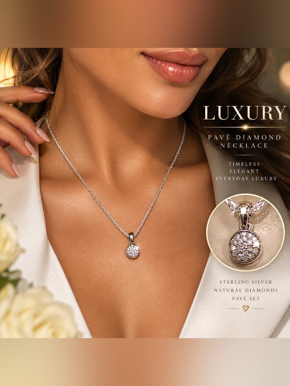 ✨ Stunning Natural Diamond Pavé Pendant Necklace ✨
